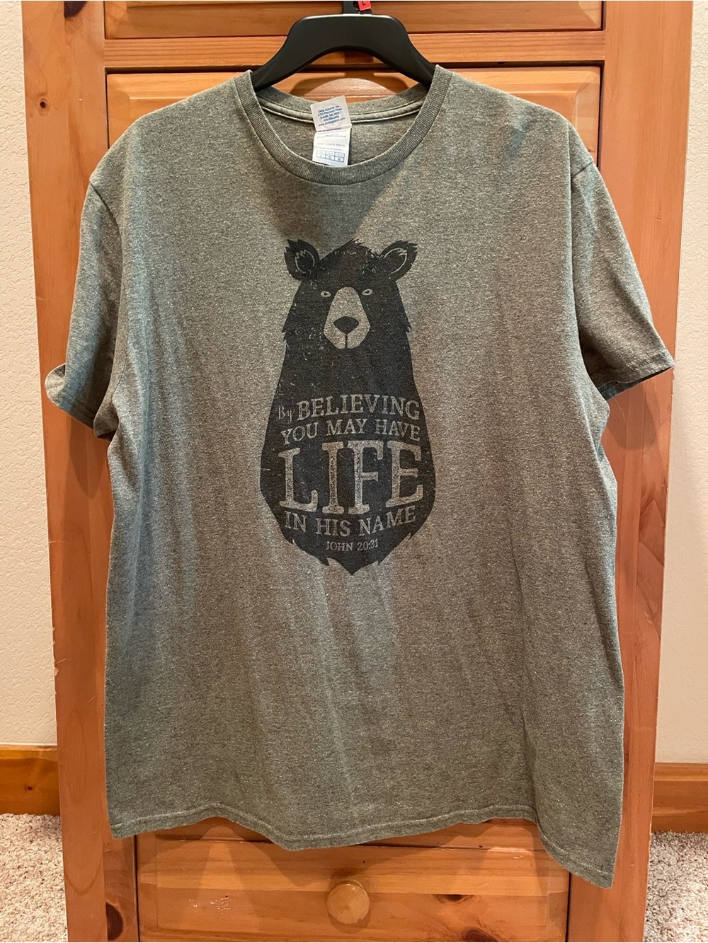 Olive Green Graphic Bear T-Shirt - Inspirational Print